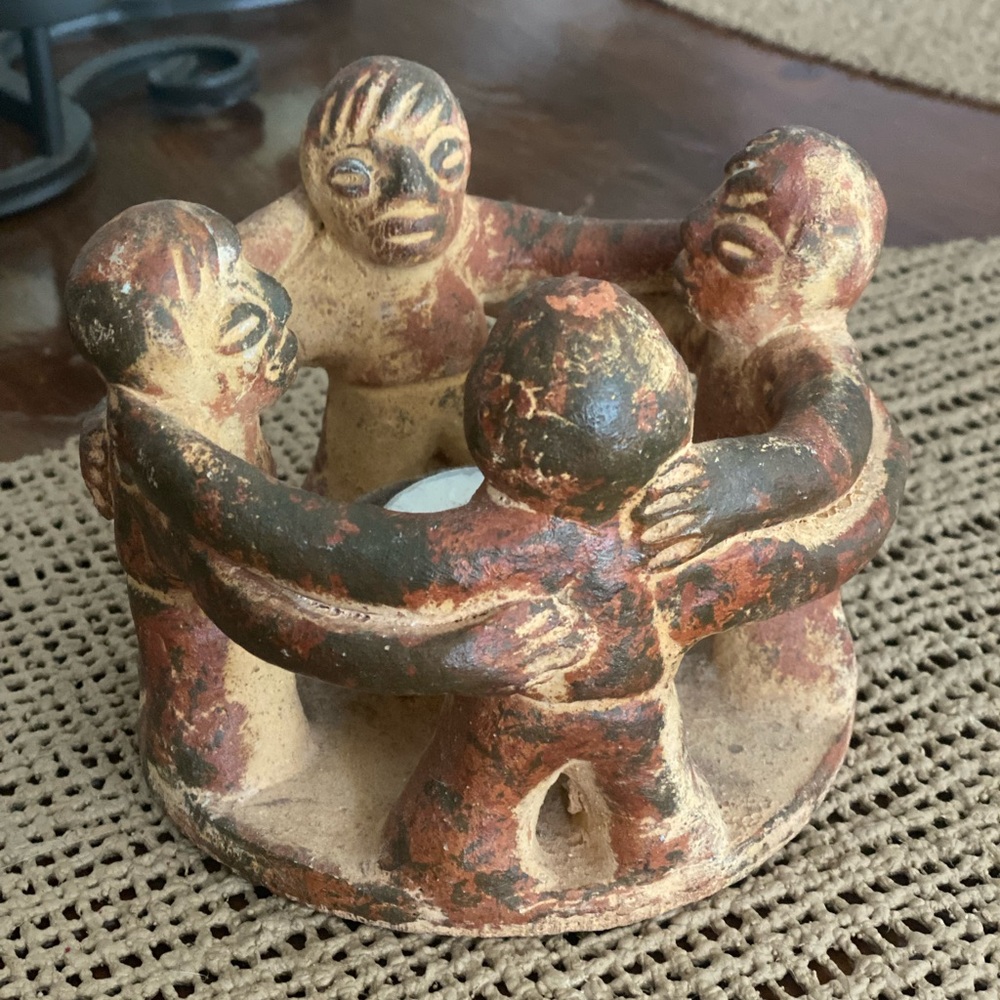 VINTAGE TERRACOTTA CIRCLE OF FRIENDS POTTERY HANDMADE CANDLE HOLDER